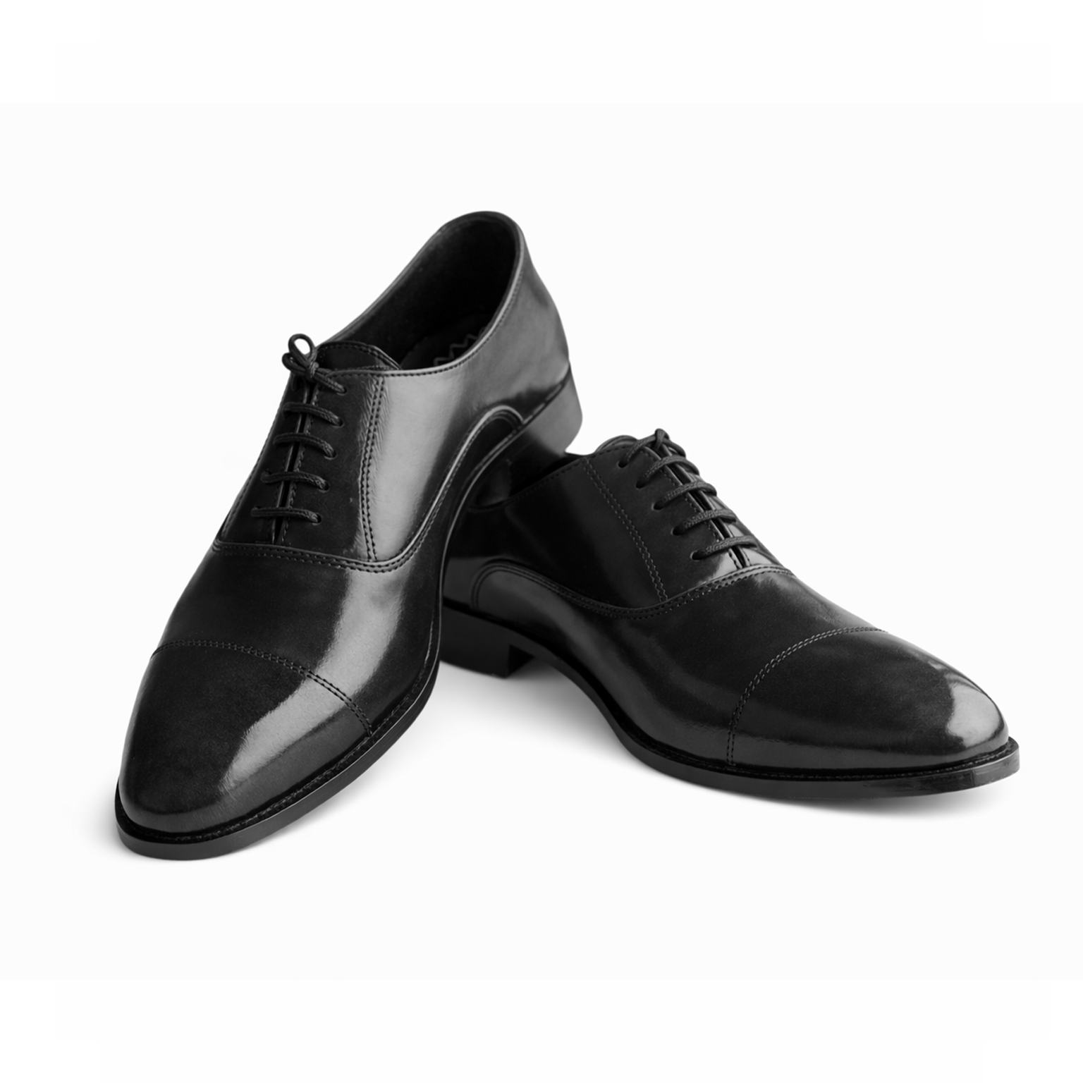BRUNARK Westford Black Cap-Toe Leather Dress Shoes